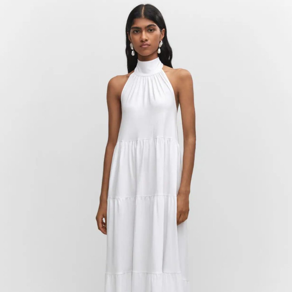 MANGO White Halter Maxi Dress